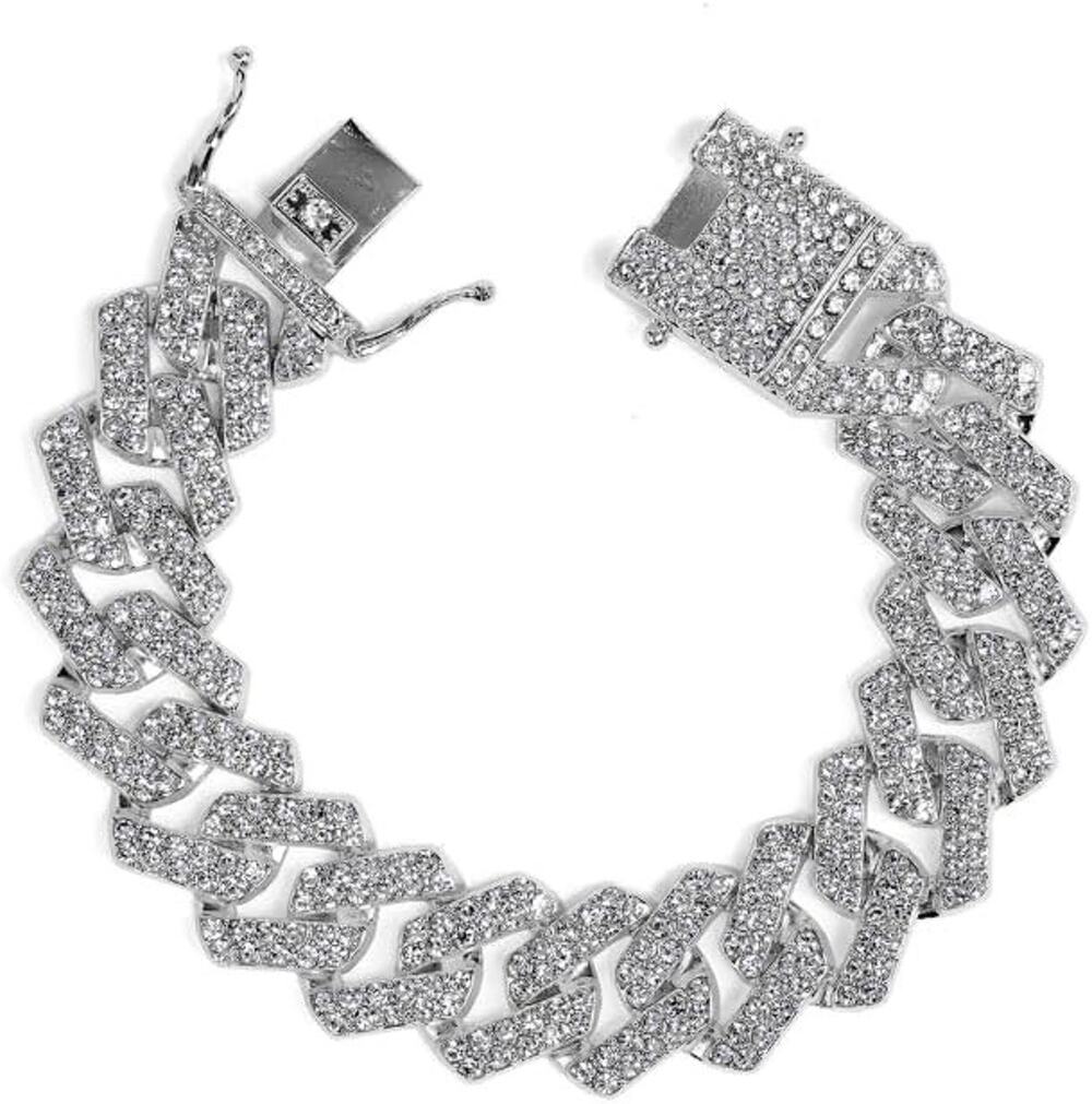 Invicta Elements Cuban Link Bracelet Silver Tone Pave Crystal 80851 Mens NEW